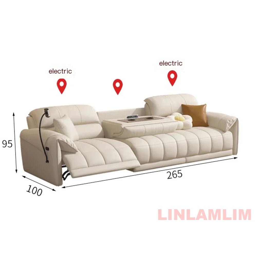 Modern Electric Reclining Sofa with Adjustable Footrest, USB, and Foldable Center Console – Italian Genuine Leather Power Sofa - PatioLix