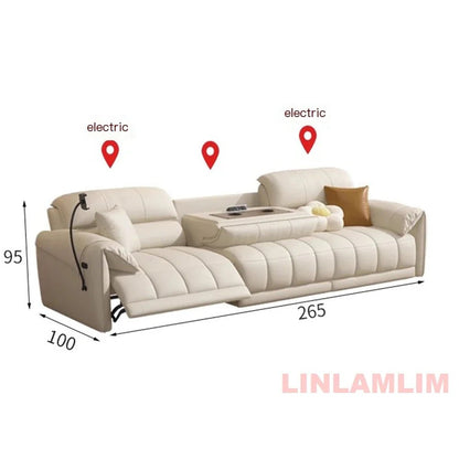 Modern Electric Reclining Sofa with Adjustable Footrest, USB, and Foldable Center Console – Italian Genuine Leather Power Sofa - PatioLix