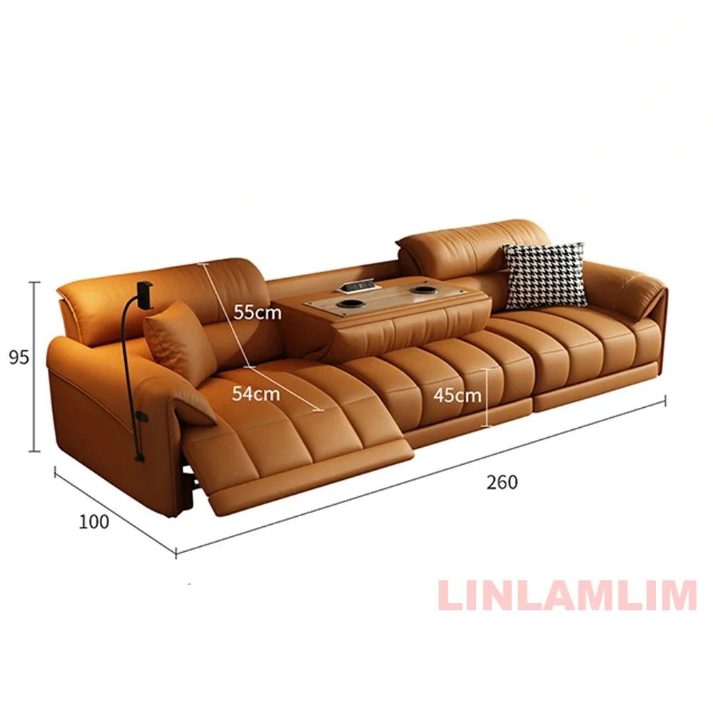 Modern Electric Reclining Sofa with Adjustable Footrest, USB, and Foldable Center Console – Italian Genuine Leather Power Sofa - PatioLix