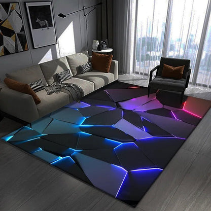 Modern Hexagon LED Effect Rug Futuristic Blue Light Floor Mat For Living Room Decor - PatioLix
