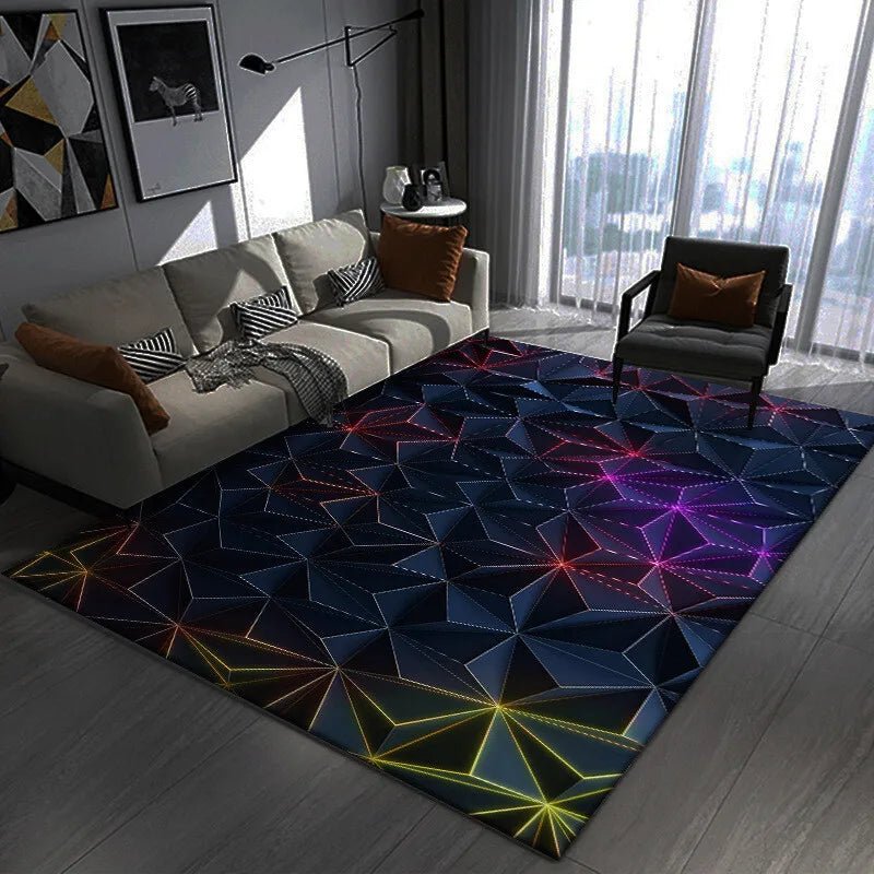 Modern Hexagon LED Effect Rug Futuristic Blue Light Floor Mat For Living Room Decor - PatioLix