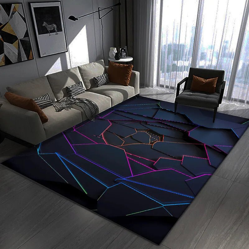 Modern Hexagon LED Effect Rug Futuristic Blue Light Floor Mat For Living Room Decor - PatioLix