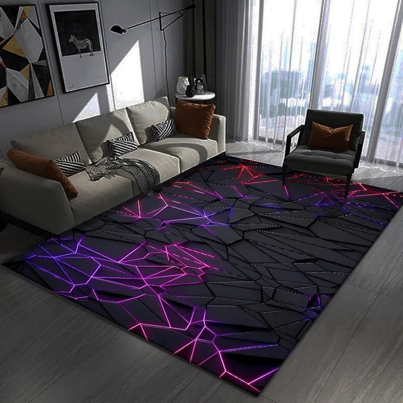 Modern Hexagon LED Effect Rug Futuristic Blue Light Floor Mat For Living Room Decor - PatioLix