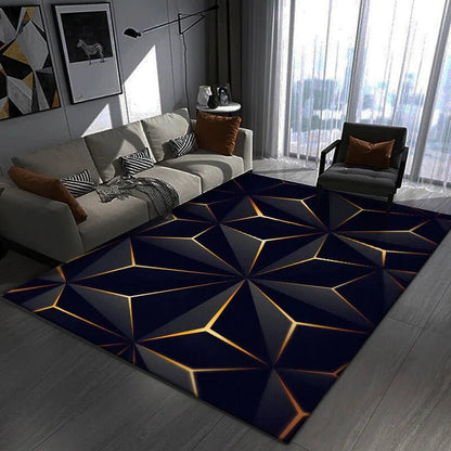 Modern Hexagon LED Effect Rug Futuristic Blue Light Floor Mat For Living Room Decor - PatioLix