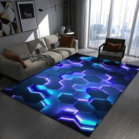 Modern Hexagon LED Effect Rug Futuristic Blue Light Floor Mat For Living Room Decor - PatioLix