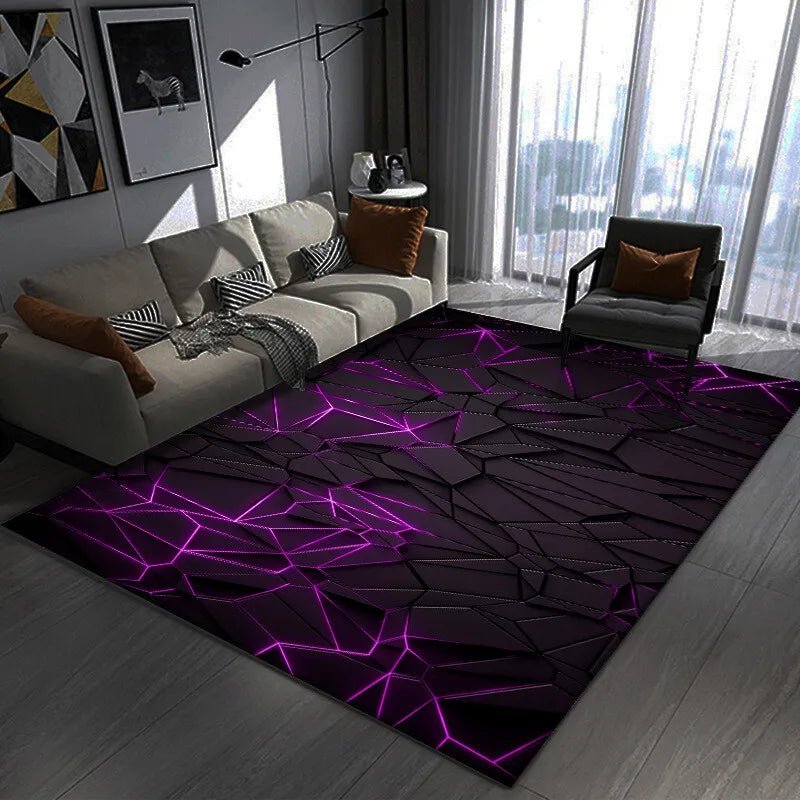 Modern Hexagon LED Effect Rug Futuristic Blue Light Floor Mat For Living Room Decor - PatioLix