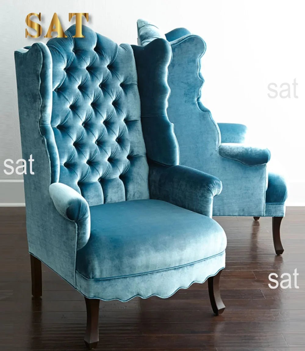 Modern Light Luxury Living Room Velvet Single Sofa Chair Elegant High Back Crown Wing Arm Sofa Chairs - PatioLix