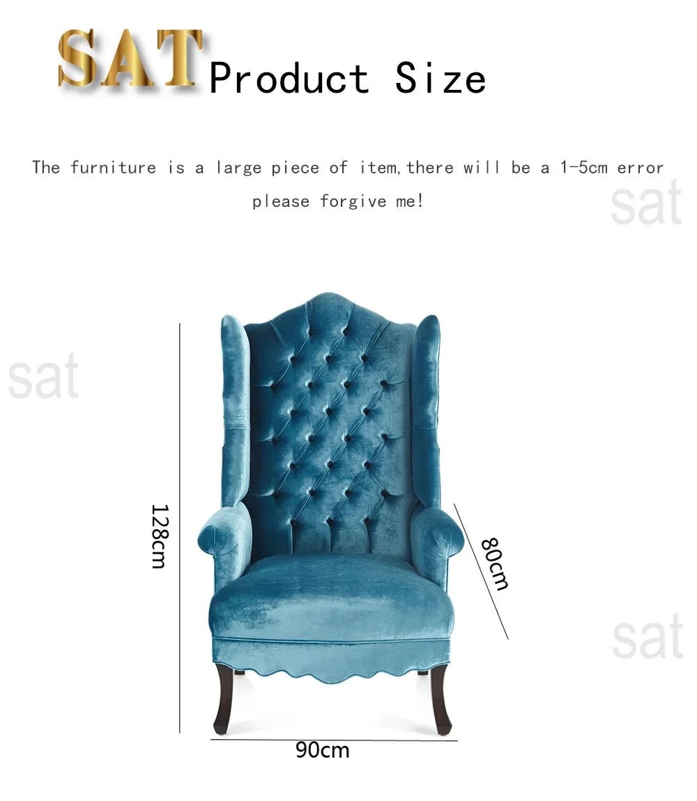 Modern Light Luxury Living Room Velvet Single Sofa Chair Elegant High Back Crown Wing Arm Sofa Chairs - PatioLix