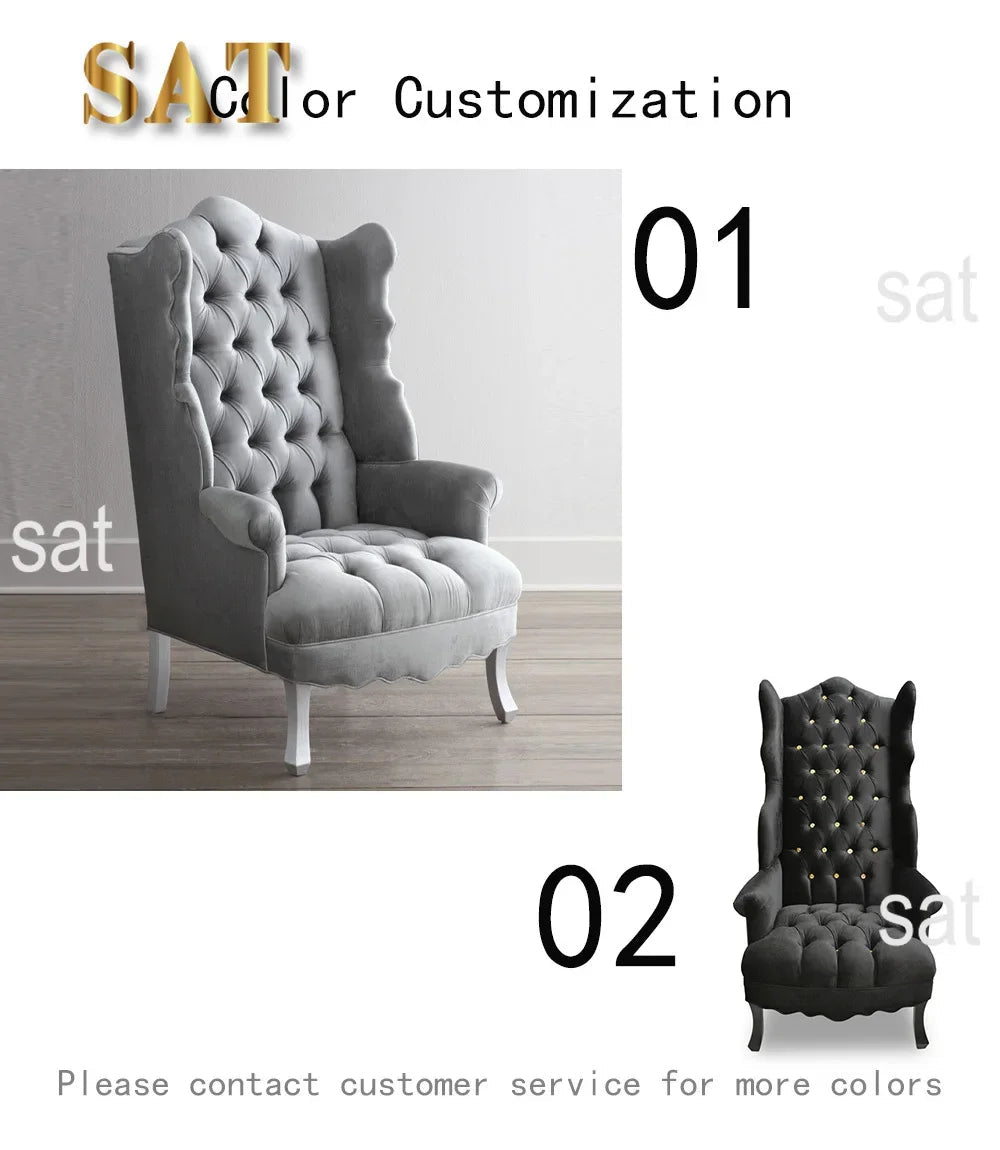 Modern Light Luxury Living Room Velvet Single Sofa Chair Elegant High Back Crown Wing Arm Sofa Chairs - PatioLix