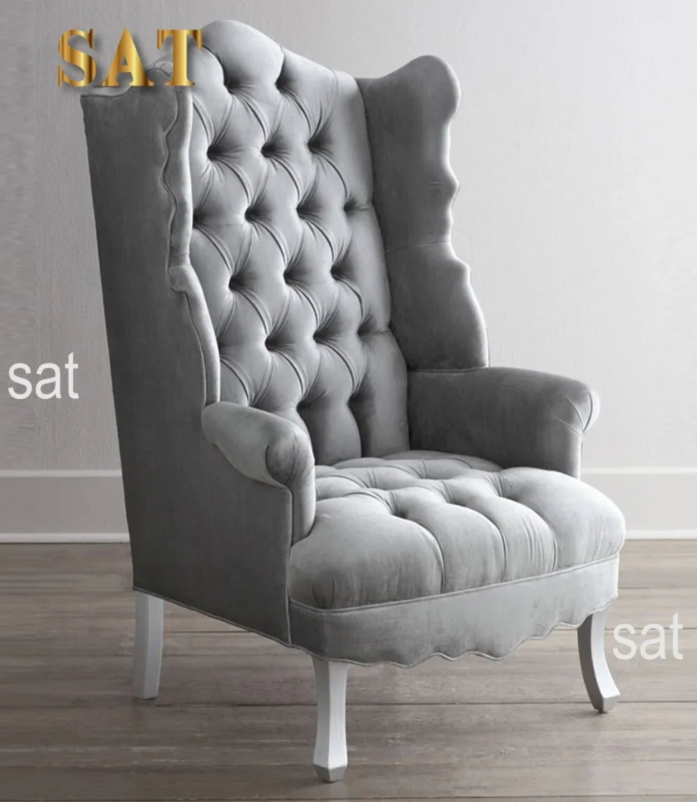 Modern Light Luxury Living Room Velvet Single Sofa Chair Elegant High Back Crown Wing Arm Sofa Chairs - PatioLix