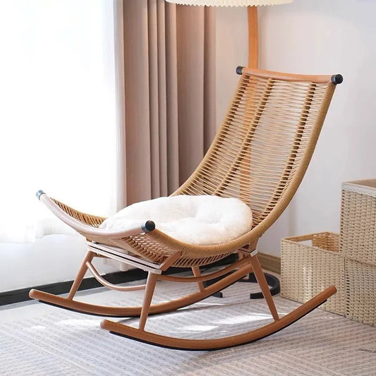Modern Luxury Living Room Wicker Rattan Rocking Recliner Chair Sofa Single Lazy Garden Balcony Outdoor Camp Bedroom Furniture - PatioLix
