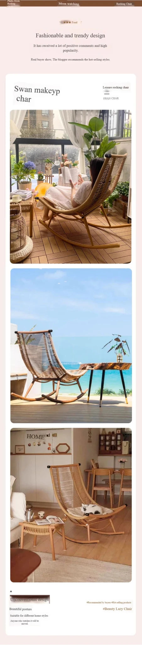 Modern Luxury Living Room Wicker Rattan Rocking Recliner Chair Sofa Single Lazy Garden Balcony Outdoor Camp Bedroom Furniture - PatioLix