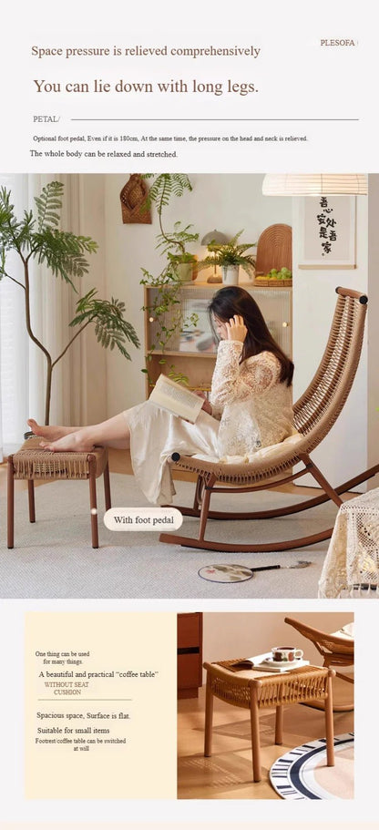 Modern Luxury Living Room Wicker Rattan Rocking Recliner Chair Sofa Single Lazy Garden Balcony Outdoor Camp Bedroom Furniture - PatioLix