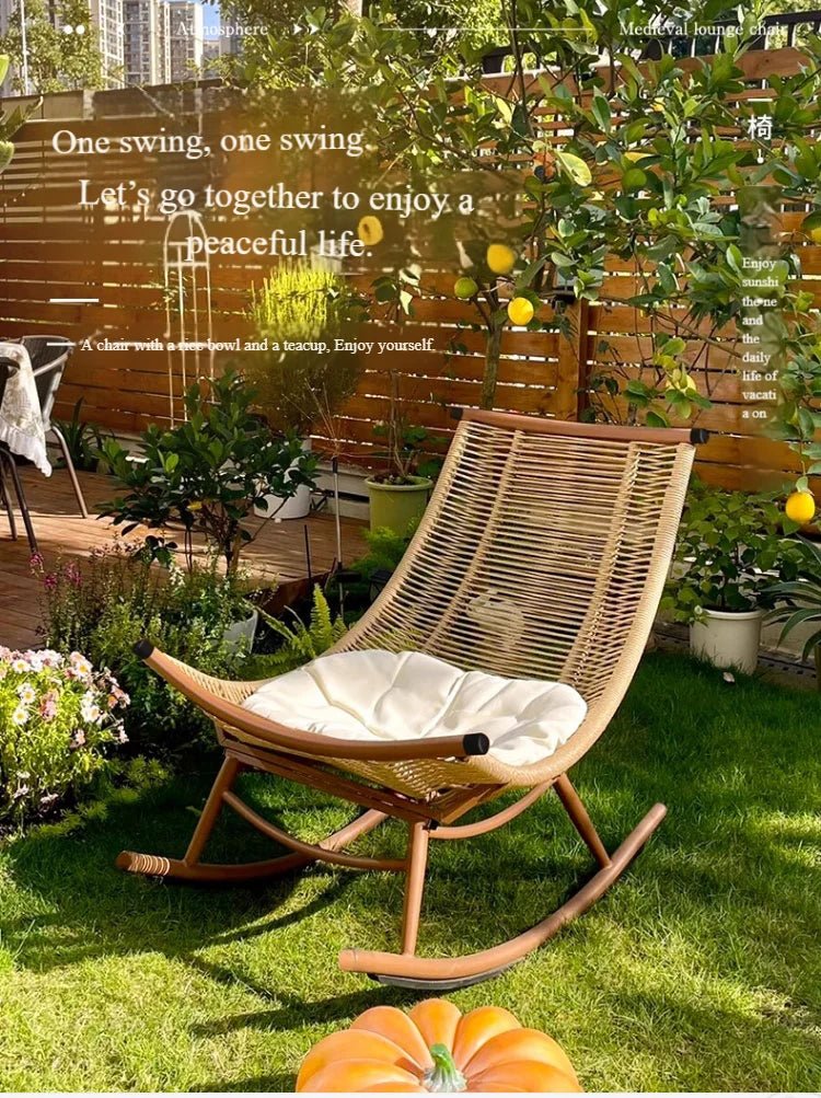 Modern Luxury Living Room Wicker Rattan Rocking Recliner Chair Sofa Single Lazy Garden Balcony Outdoor Camp Bedroom Furniture - PatioLix