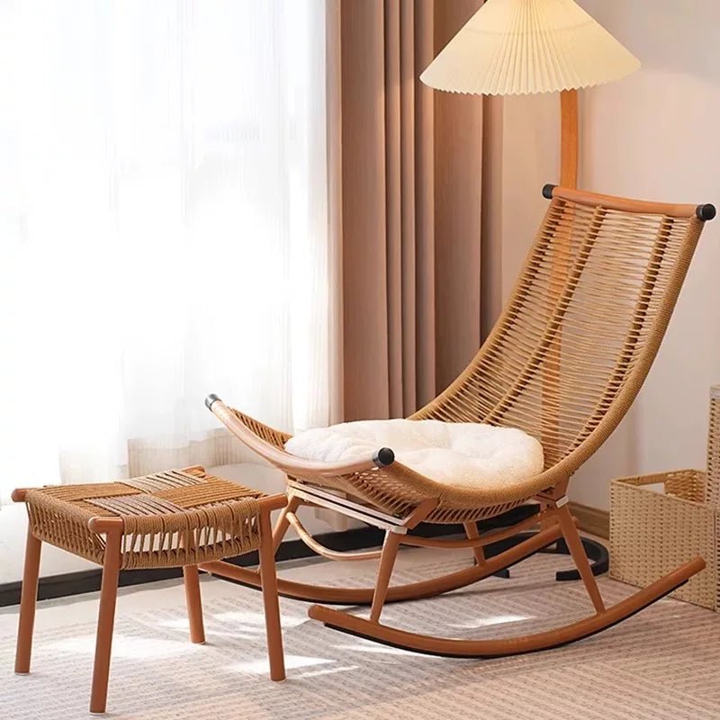 Modern Luxury Living Room Wicker Rattan Rocking Recliner Chair Sofa Single Lazy Garden Balcony Outdoor Camp Bedroom Furniture - PatioLix