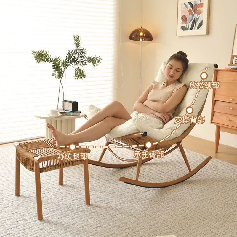 Modern Luxury Living Room Wicker Rattan Rocking Recliner Chair Sofa Single Lazy Garden Balcony Outdoor Camp Bedroom Furniture - PatioLix