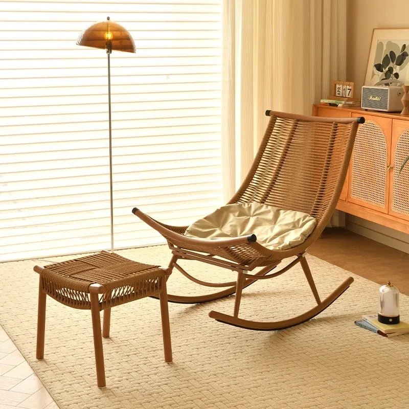 Modern Luxury Living Room Wicker Rattan Rocking Recliner Chair Sofa Single Lazy Garden Balcony Outdoor Camp Bedroom Furniture - PatioLix