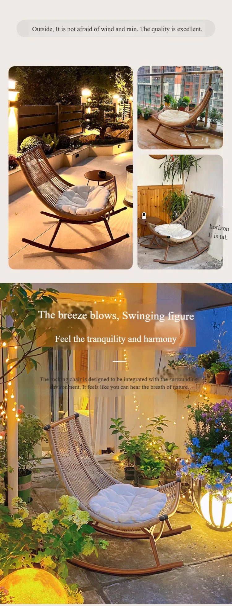 Modern Luxury Living Room Wicker Rattan Rocking Recliner Chair Sofa Single Lazy Garden Balcony Outdoor Camp Bedroom Furniture - PatioLix