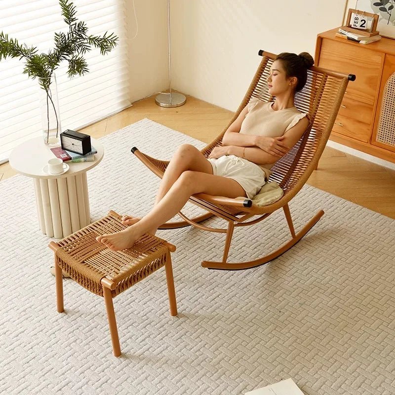 Modern Luxury Living Room Wicker Rattan Rocking Recliner Chair Sofa Single Lazy Garden Balcony Outdoor Camp Bedroom Furniture - PatioLix