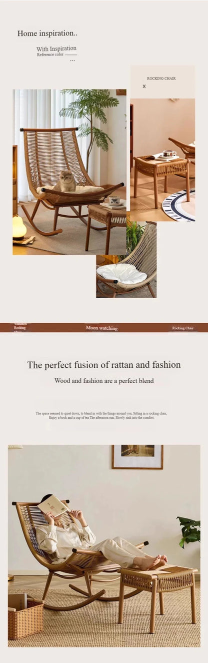 Modern Luxury Living Room Wicker Rattan Rocking Recliner Chair Sofa Single Lazy Garden Balcony Outdoor Camp Bedroom Furniture - PatioLix