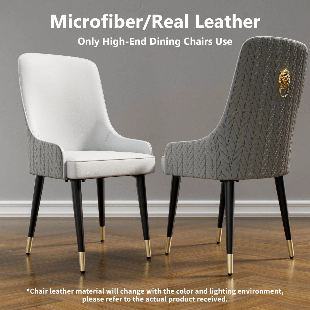 Modern PU Leather Set of 2 Dining Chairs with Metal Legs High Tufted Back Lion Head Pull Ring - PatioLix