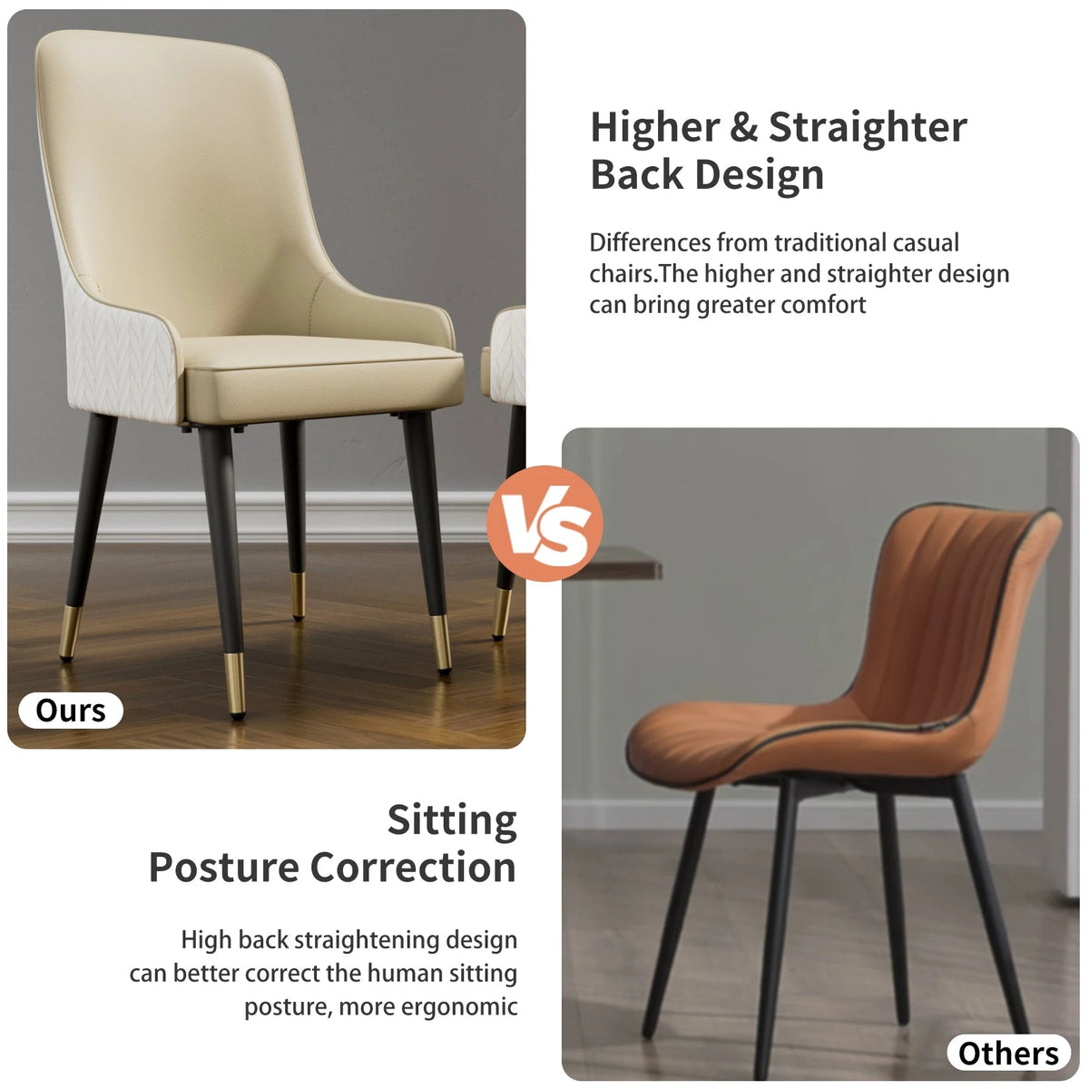 Modern PU Leather Set of 2 Dining Chairs with Metal Legs High Tufted Back Lion Head Pull Ring - PatioLix