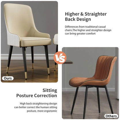 Modern PU Leather Set of 2 Dining Chairs with Metal Legs High Tufted Back Lion Head Pull Ring - PatioLix