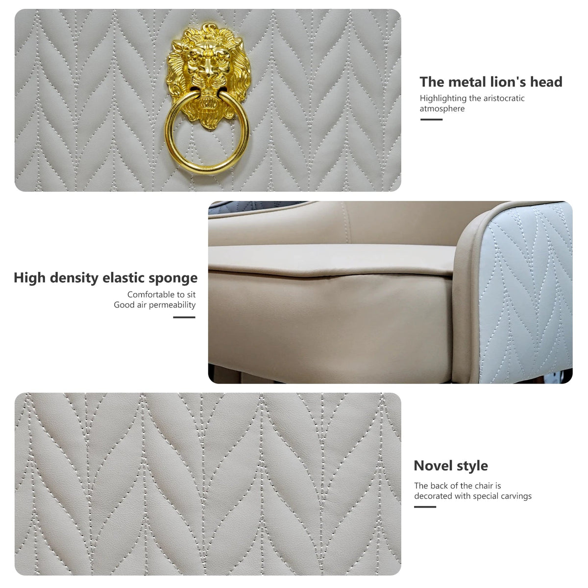 Modern PU Leather Set of 2 Dining Chairs with Metal Legs High Tufted Back Lion Head Pull Ring - PatioLix