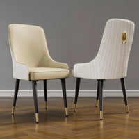 Modern PU Leather Set of 2 Dining Chairs with Metal Legs High Tufted Back Lion Head Pull Ring - PatioLix