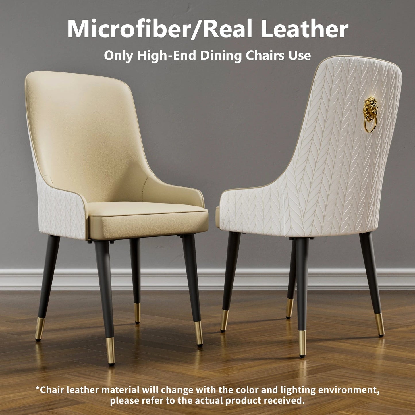 Modern PU Leather Set of 2 Dining Chairs with Metal Legs High Tufted Back Lion Head Pull Ring - PatioLix