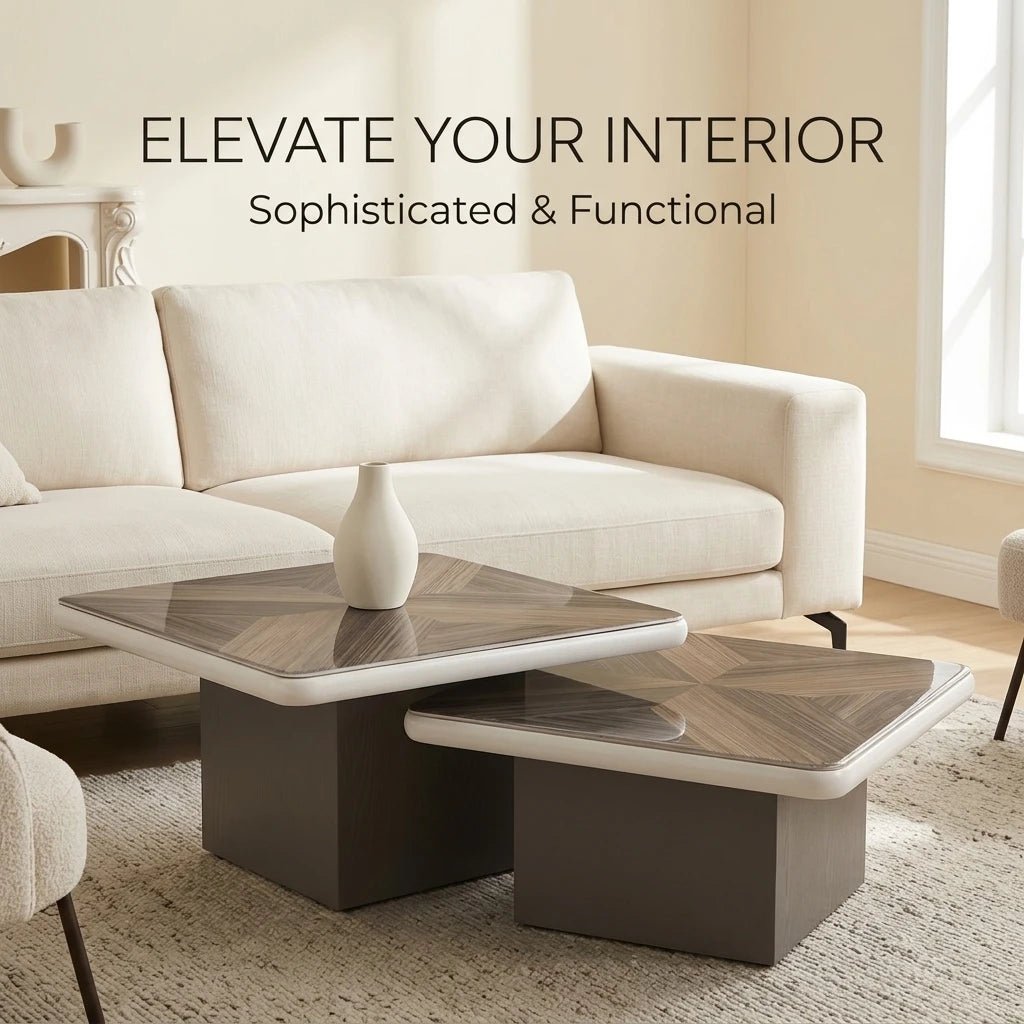 Modern Two - piece Design, Coffee Table, Wooden Board, Glossy Paint, Easy to Clean, Durable, Household Living Room Furniture - PatioLix