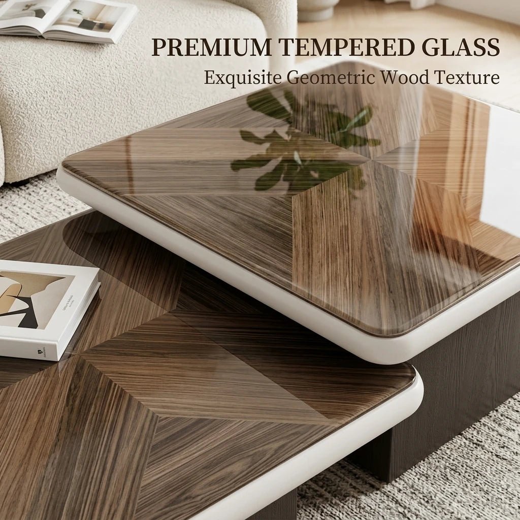 Modern Two - piece Design, Coffee Table, Wooden Board, Glossy Paint, Easy to Clean, Durable, Household Living Room Furniture - PatioLix