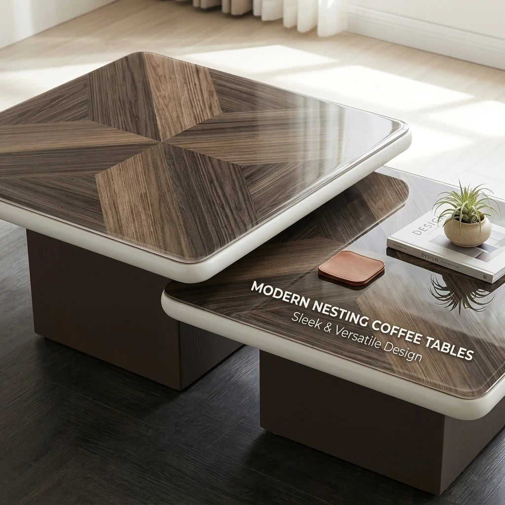 Modern Two - piece Design, Coffee Table, Wooden Board, Glossy Paint, Easy to Clean, Durable, Household Living Room Furniture - PatioLix