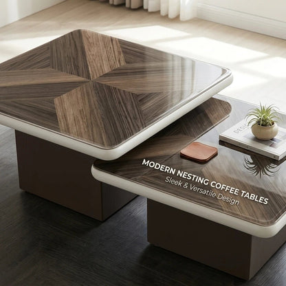 Modern Two - piece Design, Coffee Table, Wooden Board, Glossy Paint, Easy to Clean, Durable, Household Living Room Furniture - PatioLix
