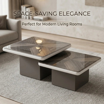 Modern Two - piece Design, Coffee Table, Wooden Board, Glossy Paint, Easy to Clean, Durable, Household Living Room Furniture - PatioLix