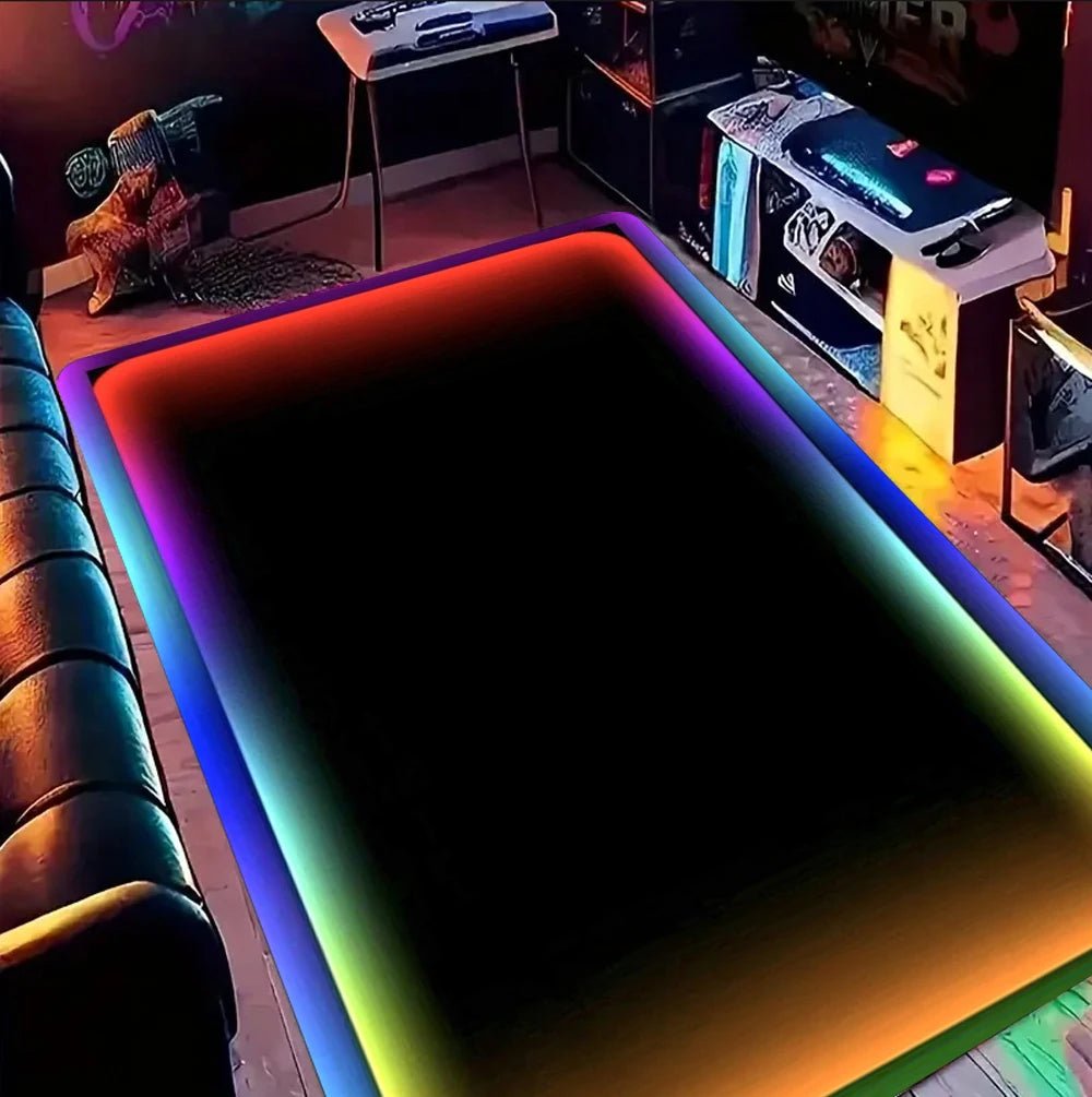 Neon LED 3D Illusion Spiral Grid Tunnel Mat Visual Impact Carpet Rug for Gaming Living Room Home Decoration Bedroom Decor Rug - PatioLix