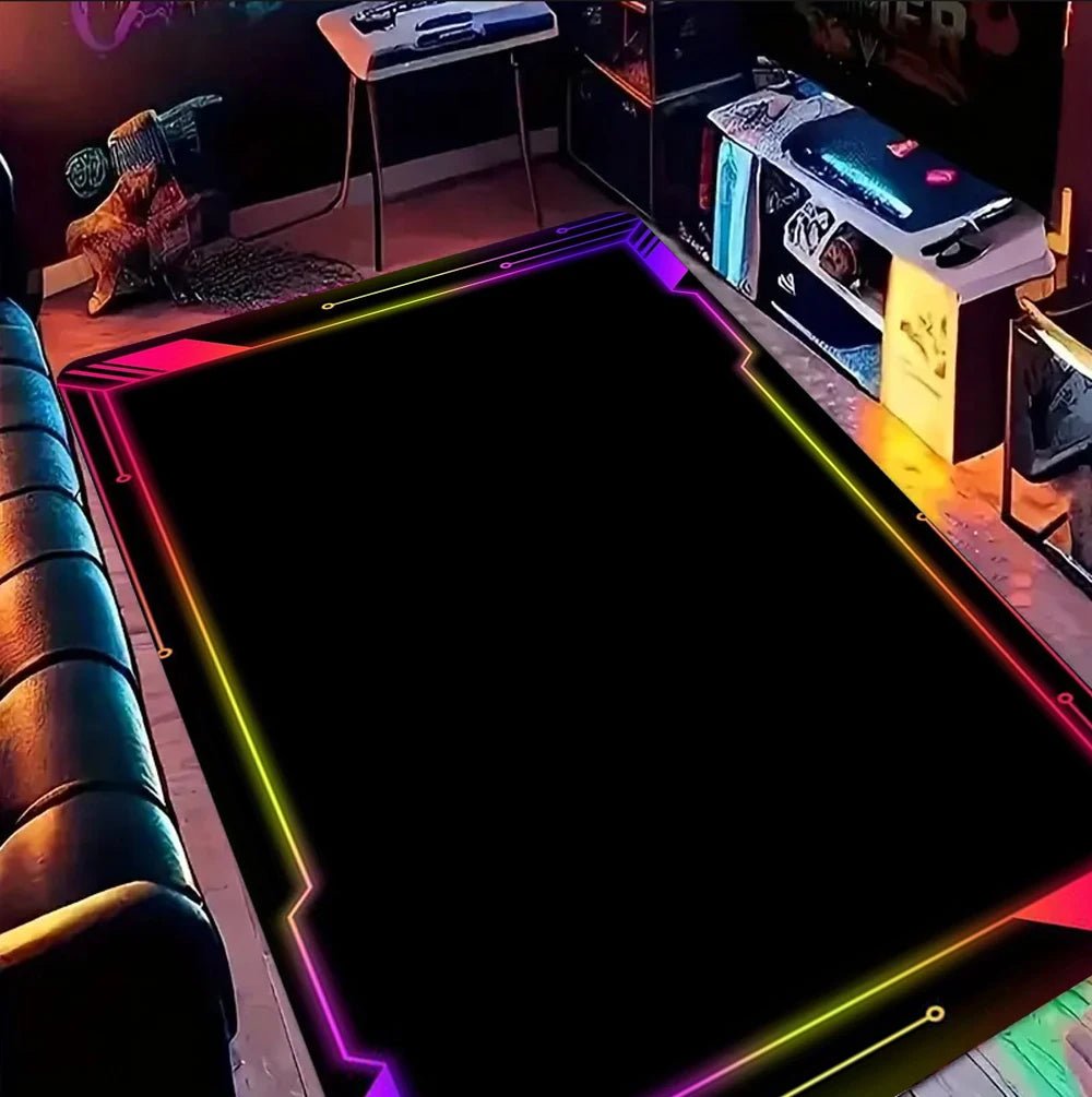 Neon LED 3D Illusion Spiral Grid Tunnel Mat Visual Impact Carpet Rug for Gaming Living Room Home Decoration Bedroom Decor Rug - PatioLix