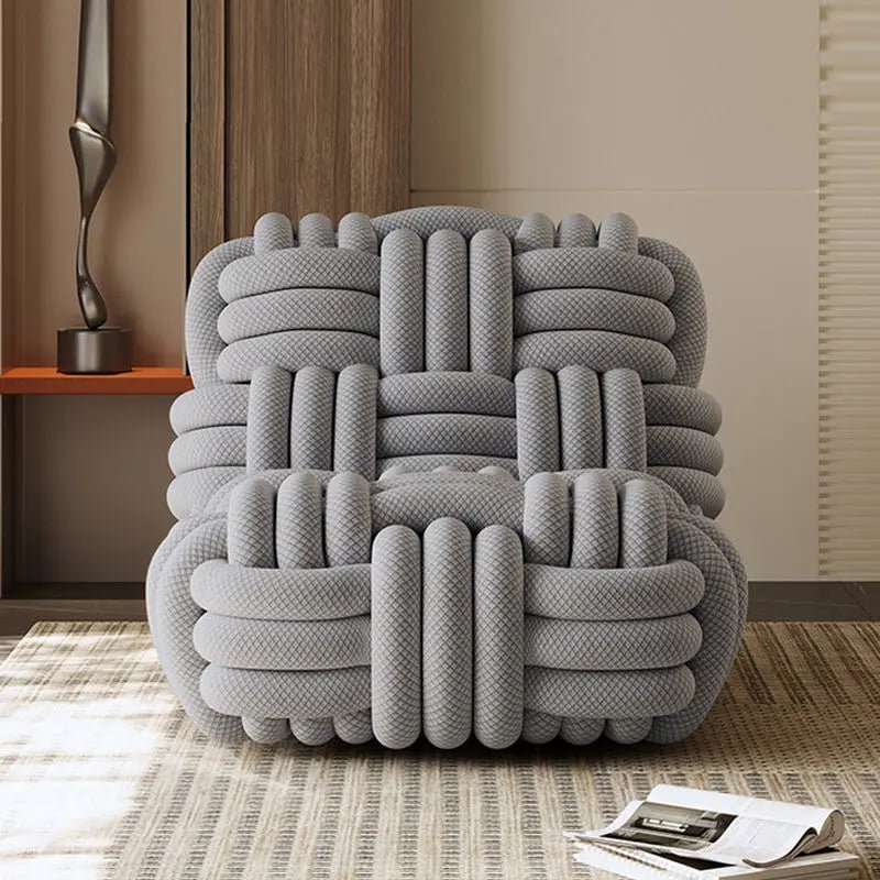 Nordic Knit Accent Chair, Handwoven Chenille Lounge Chair with High - Resilience Foam, Modern Minimalist Design for Living Room - PatioLix
