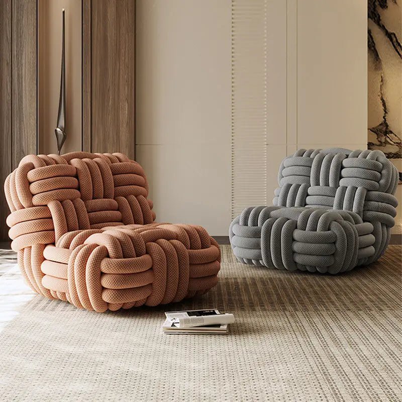 Nordic Knit Accent Chair, Handwoven Chenille Lounge Chair with High - Resilience Foam, Modern Minimalist Design for Living Room - PatioLix