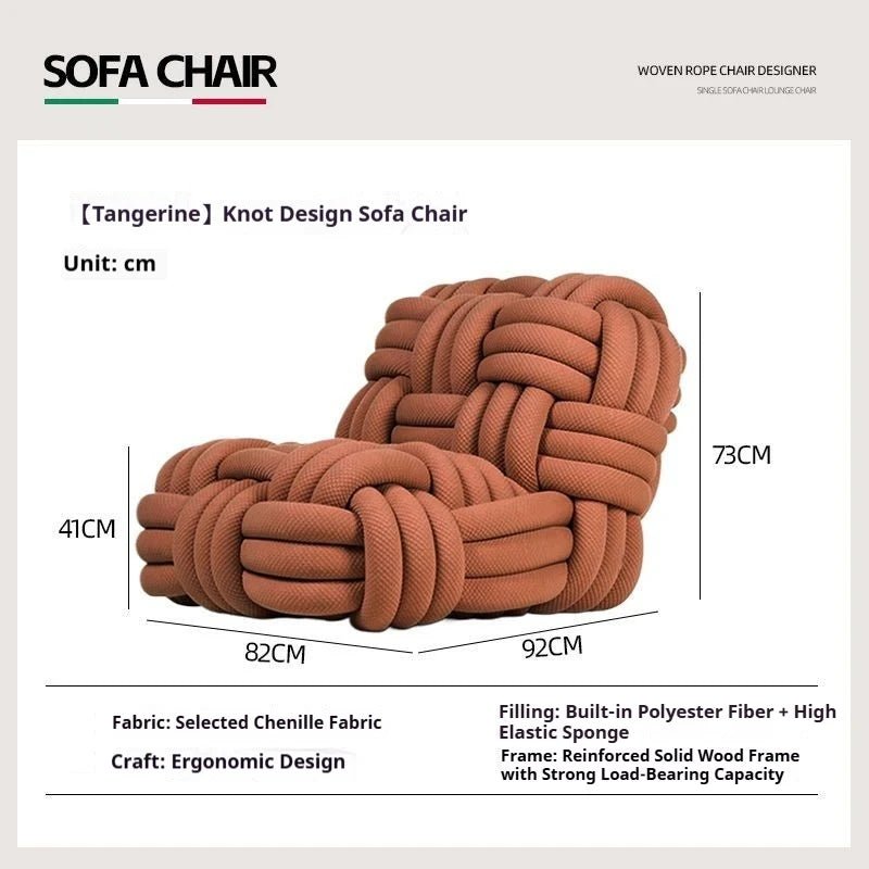 Nordic Knit Accent Chair, Handwoven Chenille Lounge Chair with High - Resilience Foam, Modern Minimalist Design for Living Room - PatioLix