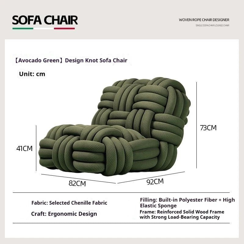 Nordic Knit Accent Chair, Handwoven Chenille Lounge Chair with High - Resilience Foam, Modern Minimalist Design for Living Room - PatioLix