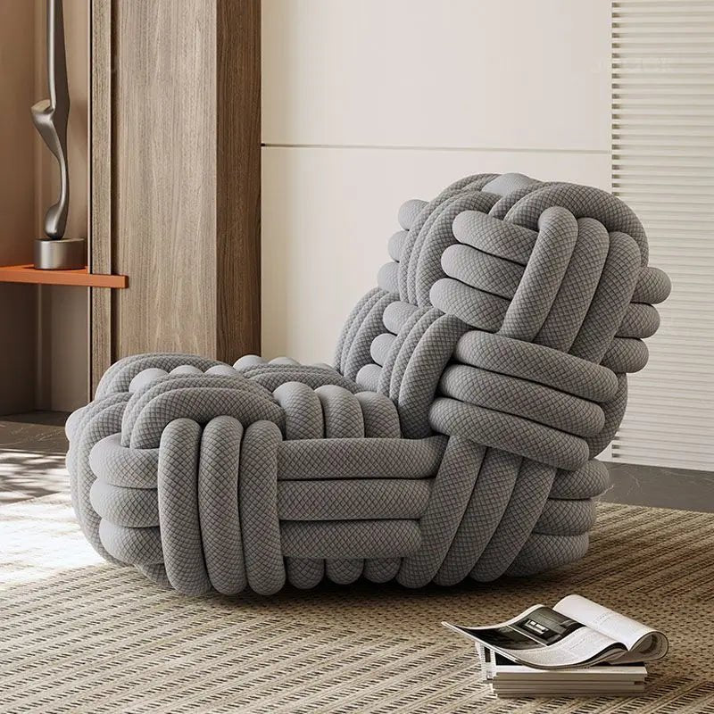 Nordic Knit Accent Chair, Handwoven Chenille Lounge Chair with High - Resilience Foam, Modern Minimalist Design for Living Room - PatioLix