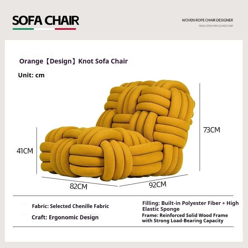 Nordic Knit Accent Chair, Handwoven Chenille Lounge Chair with High - Resilience Foam, Modern Minimalist Design for Living Room - PatioLix