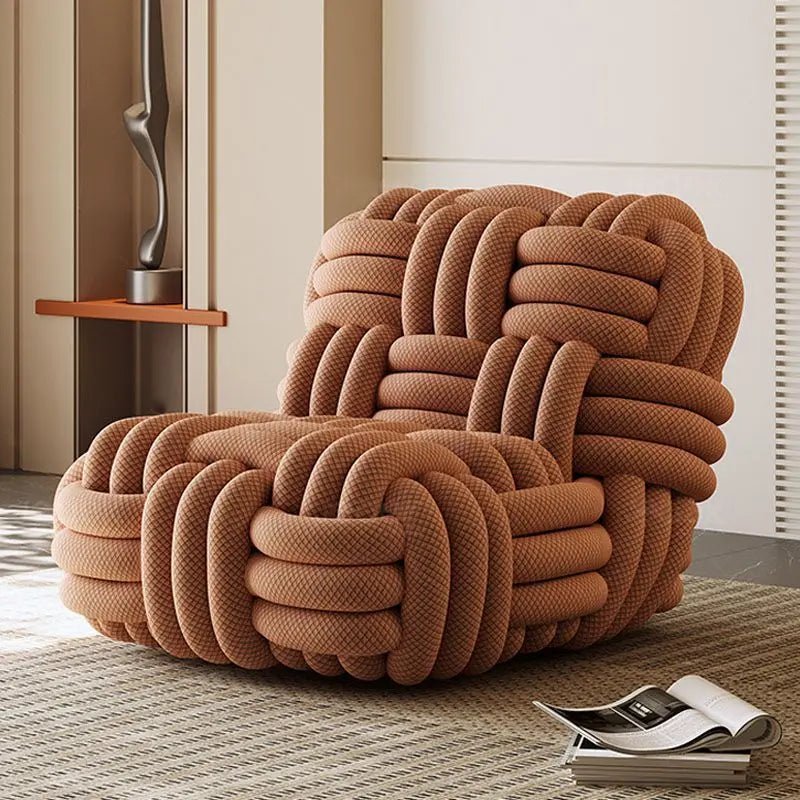 Nordic Knit Accent Chair, Handwoven Chenille Lounge Chair with High - Resilience Foam, Modern Minimalist Design for Living Room - PatioLix