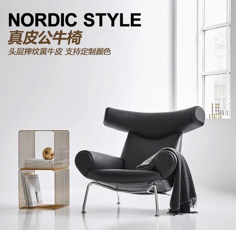 Nordic Single Sofa Chair Genuine Leather Sectional Recliner Art Creative Designer Luxury Home Furniture Living Room Sofa Muebles - PatioLix