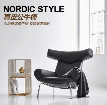 Nordic Single Sofa Chair Genuine Leather Sectional Recliner Art Creative Designer Luxury Home Furniture Living Room Sofa Muebles - PatioLix