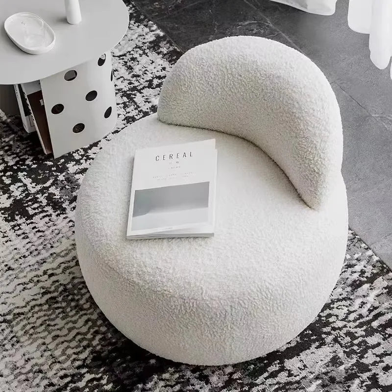 Nordic Style Hotel Luxury Sheep Skin Lamb Wool Sofa Chair Teddy Fur White Boucle Fabric Furniture Accent Chair - PatioLix
