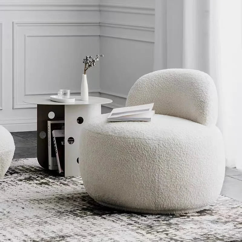 Nordic Style Hotel Luxury Sheep Skin Lamb Wool Sofa Chair Teddy Fur White Boucle Fabric Furniture Accent Chair - PatioLix