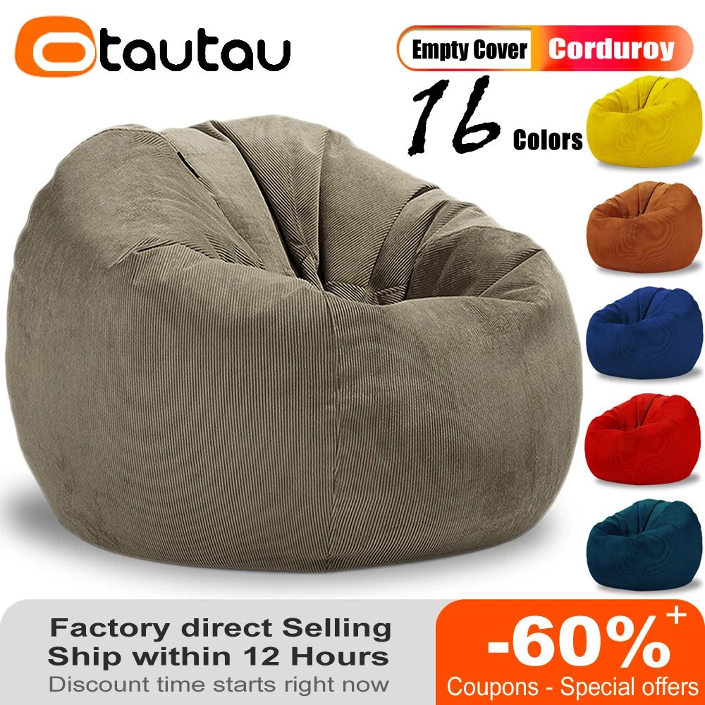 OTAUTAU Adults Children Corduroy Bean Bag Cover Without Filler Beanbag Pouf Chair Puff Salon Corner Seat Game Movie Sac DD005 - PatioLix