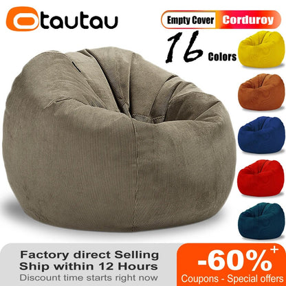 OTAUTAU Adults Children Corduroy Bean Bag Cover Without Filler Beanbag Pouf Chair Puff Salon Corner Seat Game Movie Sac DD005 - PatioLix